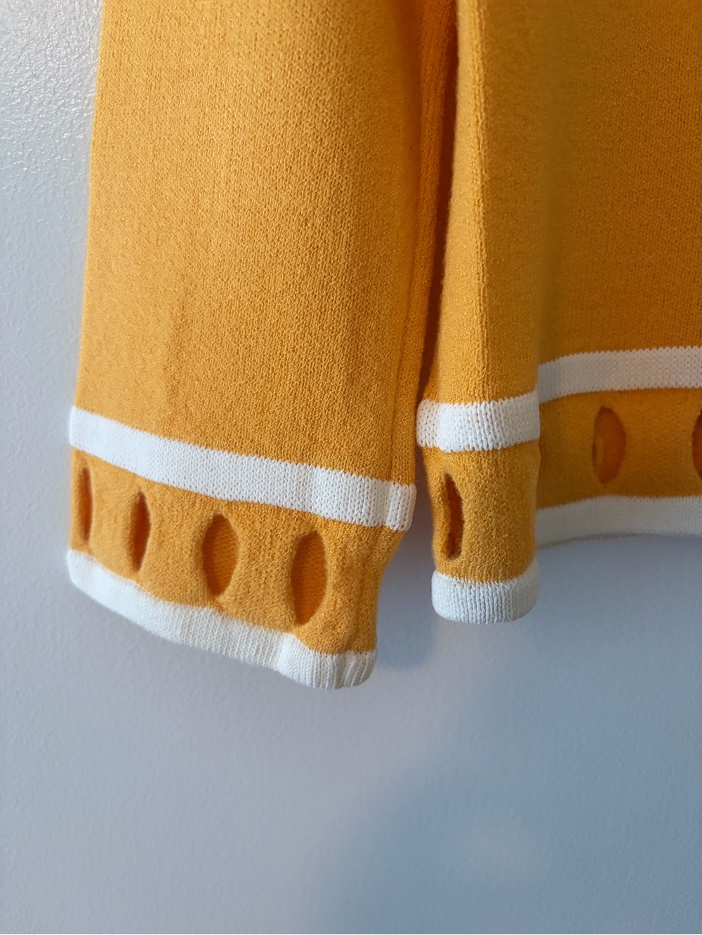 St. John Sport by Marie Gray Size S Golden Yellow Santana Knit Sweater Cutouts - Picture 3 of 8